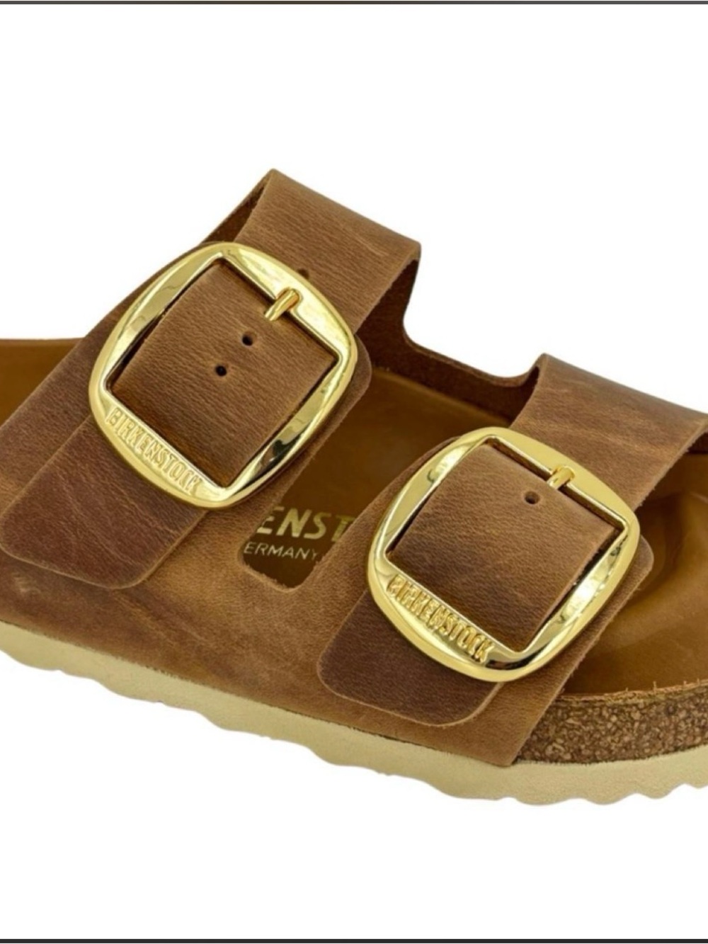 Birkenstock Arizona Double Strap Sandal in Brown with Gold Buckles